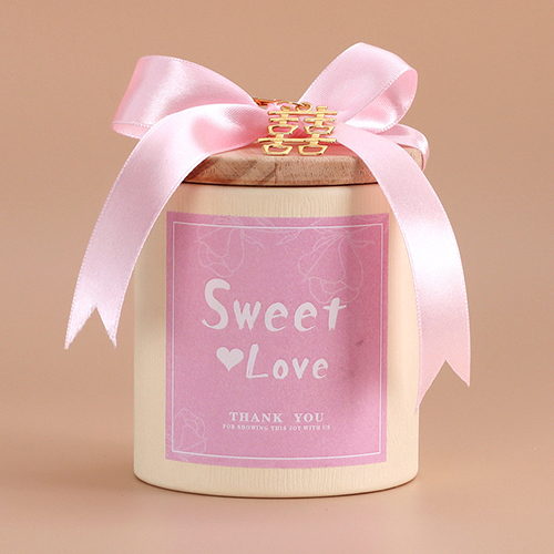 【11/3~12/31冬季85折優惠】家居生活雜貨舖 原木蓋囍糖收納罐 白罐粉色貼-囍字吊墜