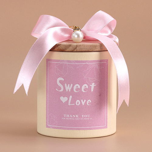 【11/3~12/31冬季85折優惠】家居生活雜貨舖 原木蓋囍糖收納罐 白罐粉色貼-珍珠吊墜