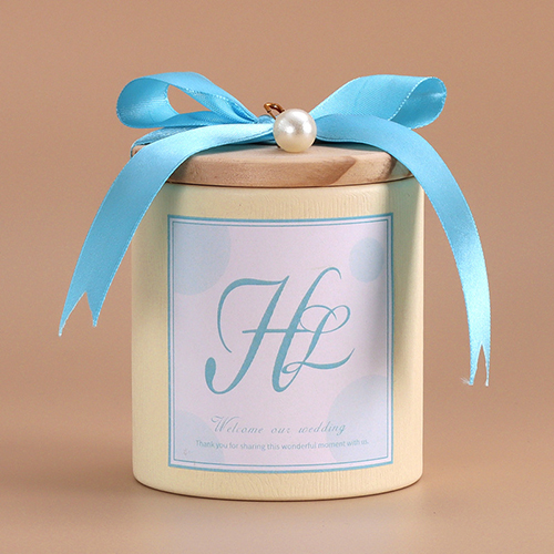 【11/3~12/31冬季85折優惠】家居生活雜貨舖 原木蓋囍糖收納罐 白罐藍色貼-珍珠吊墜