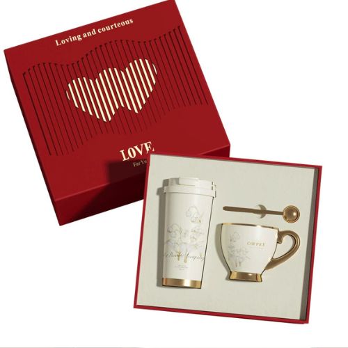 【1/2~8/31冬日特惠85折】創意小物館 鈴蘭花陶瓷內膽保溫杯&咖啡杯禮盒組 紅色