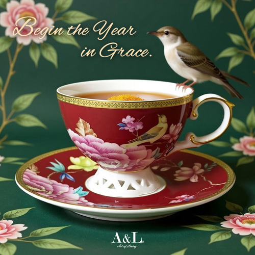A&L 經典骨瓷咖啡對杯禮盒組(花樣春曉(嫣紅))