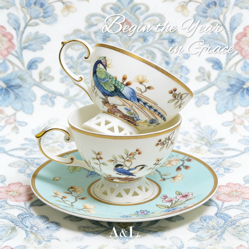 英國A&L 經典骨瓷咖啡對杯禮盒組(鳳凰呈祥)