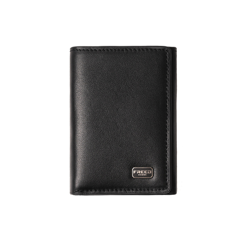 【FREED】紳士極潤頭層納帕(Nappa) 真皮三折短夾 - 黑色