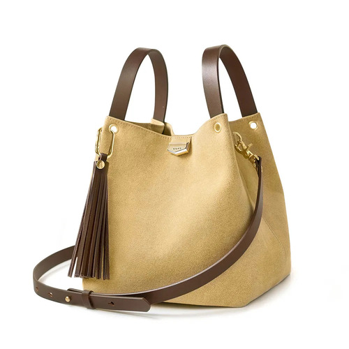 ADOLE 
Lab流蘇麂皮/ 可調式棉織帶小水桶包 大地駝(加贈內袋、流蘇吊飾)