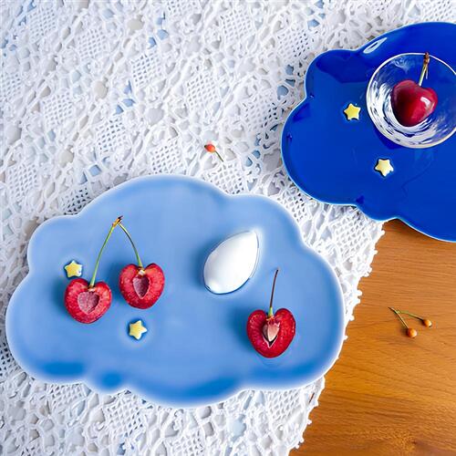 三淺陶社 棉花糖之夢 小海豹點心盤(一對)(霽藍/天青)