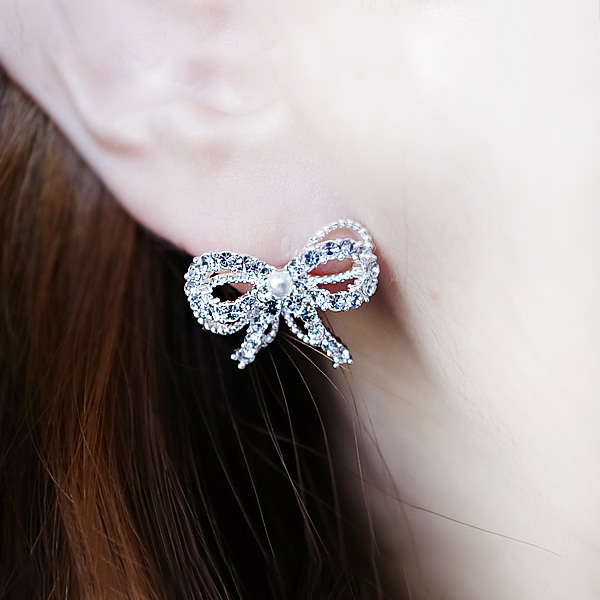 韓國 NaniWorld 晶鑽風絲帶耳環 #2943