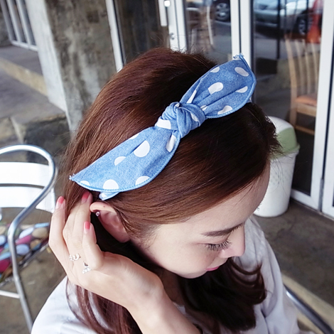 韓國 NaniWorld 藍底白點布質髮箍 #3449
