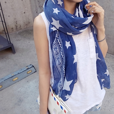 韓國 NaniWorld 夏日之星絲巾 #3071 海軍藍