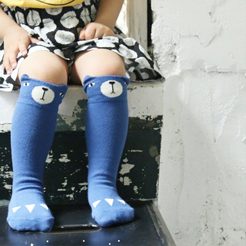 彌之星 MiniDressing 酷酷小熊兒童彈性襪 / 止滑襪 / 童襪 寶藍S