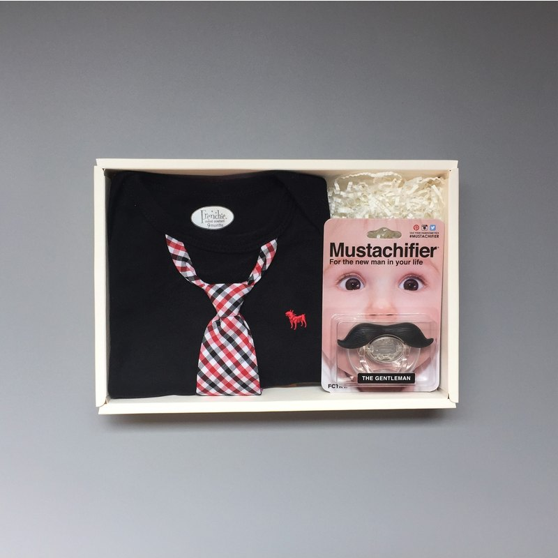 美國FMC X Hipsterkid 男嬰禮盒 - 李傲納多雅痞版 (連身衣+奶嘴) 紅領帶黑衣 (12個月) 紳士鬍