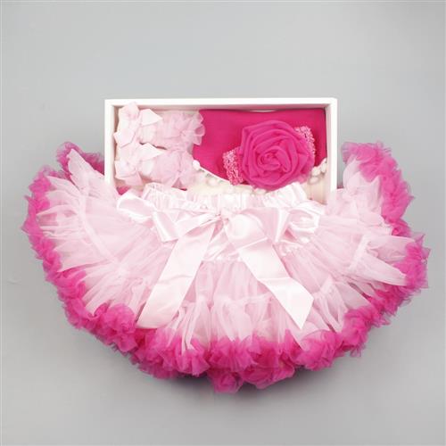 日安朵朵 女嬰童蓬蓬裙禮盒組 - 粉嫩小公主 (裙+圍兜+寶寶襪) 櫻花