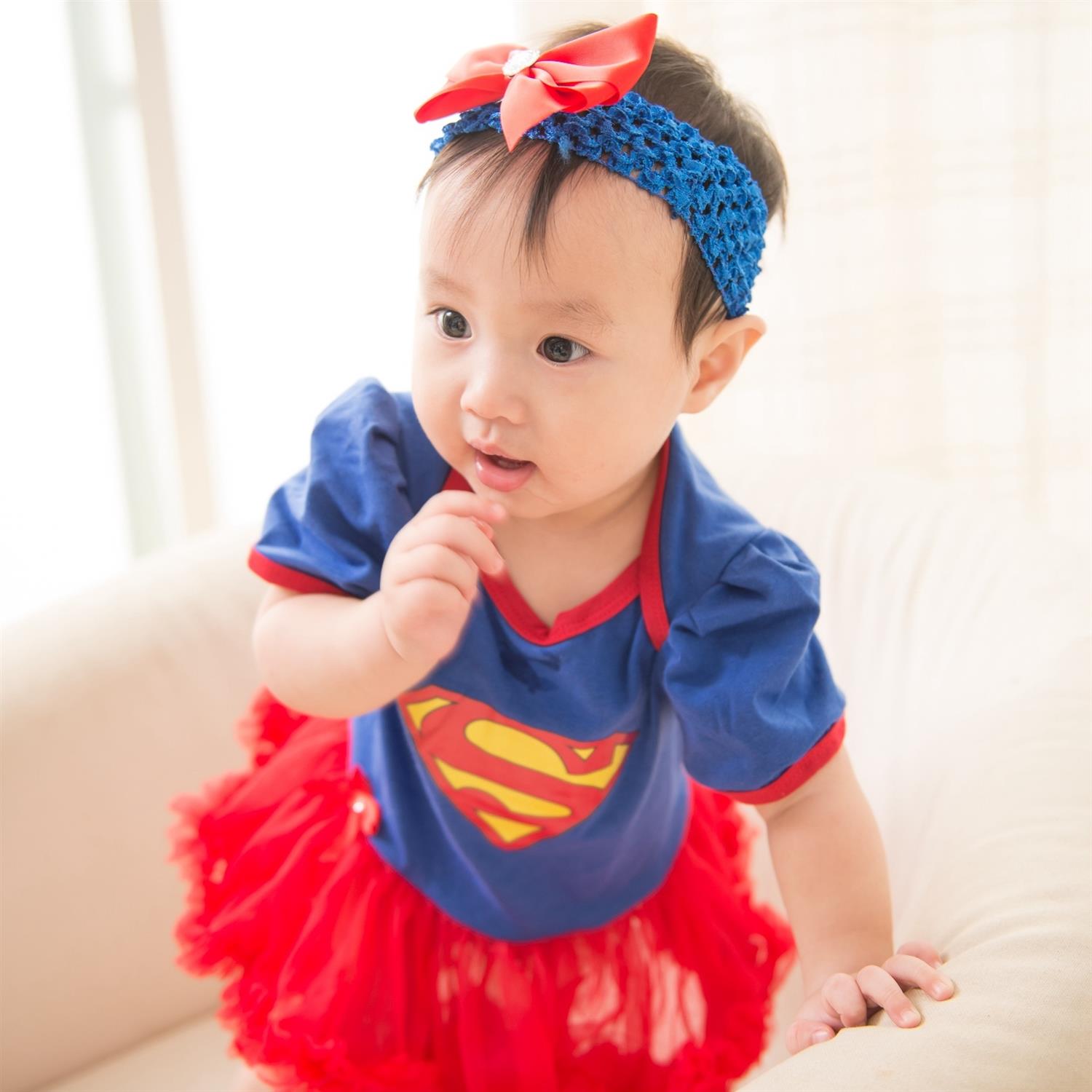 日安朵朵 女嬰精緻雪紡蓬蓬裙連身衣 女超人 Superwoman (短袖款) (6-12個月)