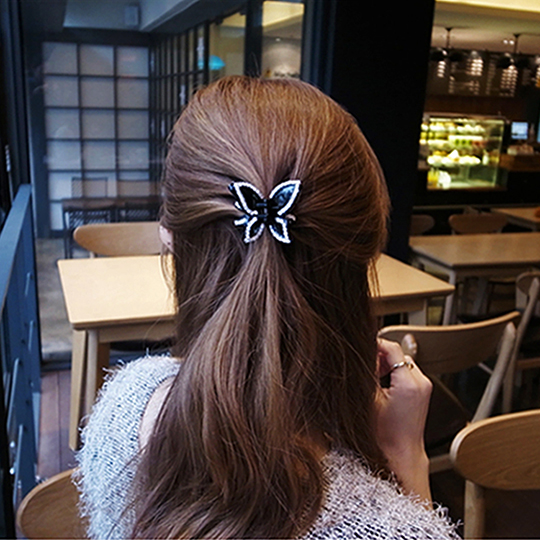 韓國 NaniWorld 氣質女孩專用鑲鑽氛圍蝴蝶髮夾 #2007 黑色蝴蝶