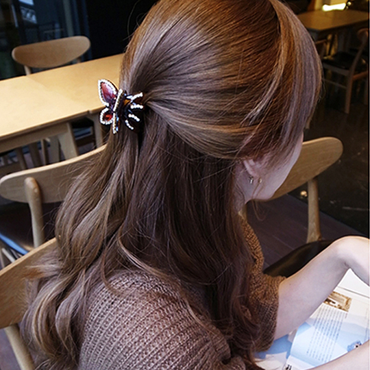 韓國 NaniWorld 氣質女孩專用鑲鑽氛圍蝴蝶髮夾 #2007 褐色蝴蝶