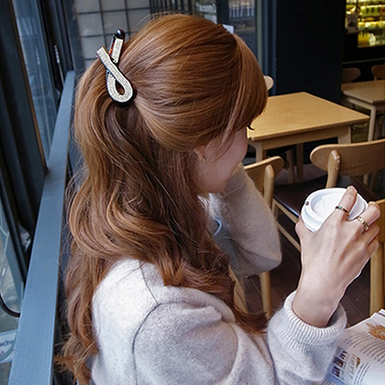 韓國 NaniWorld 碎鑽緞帶氛圍髮夾 #2014 褐色