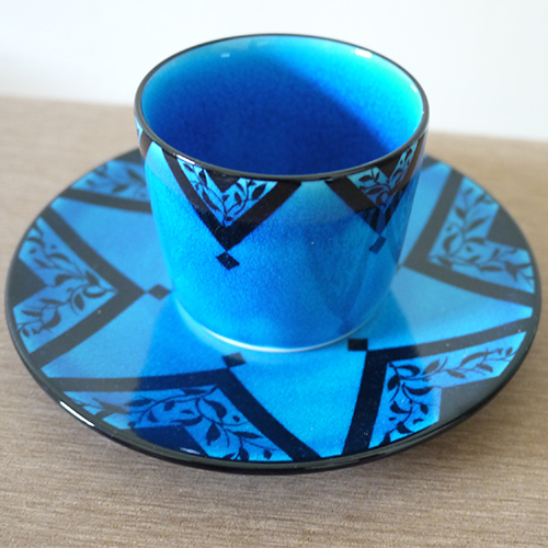 東京食器 幸兵衛窯藍釉花紋杯盤組