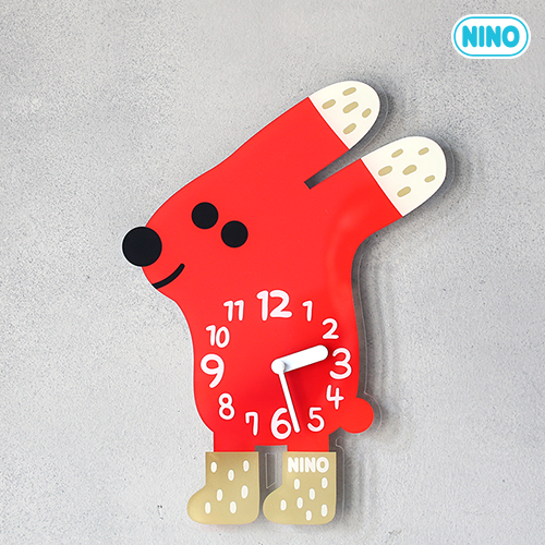 【新品上市特惠中！】韓國館 NINO HapPy TimE 童趣時鐘 穿襪襪的兔兔 (紅)