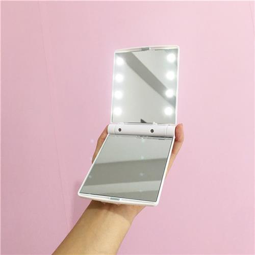 創意小物館 韓系可愛LED燈光摺疊補妝鏡 白色