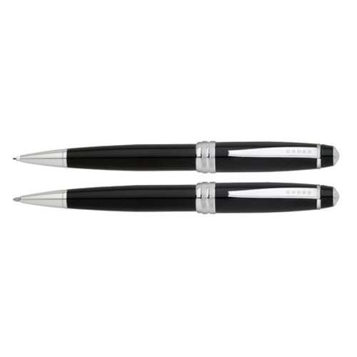【可雷雕】美國 CROSS 貝禮系列黑亮漆原子筆+0.7鉛筆(附豪華對筆盒)