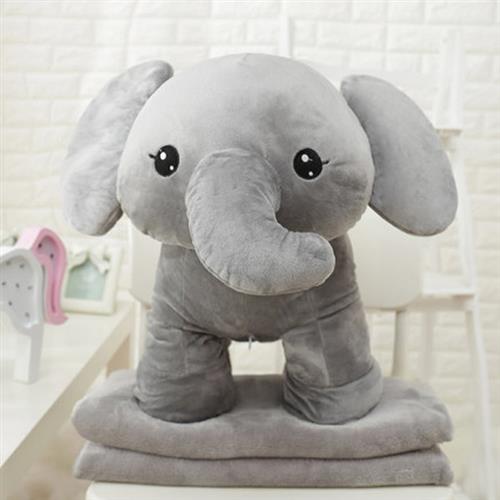 家居生活雜貨舖 萌萌小動物樂園抱枕+毛毯 灰色大象