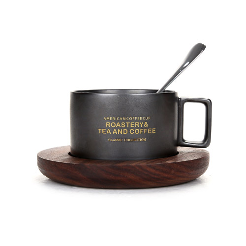 創意小物館 創意古著美式咖啡杯(附勺+木盤) 鐵鏽黑
