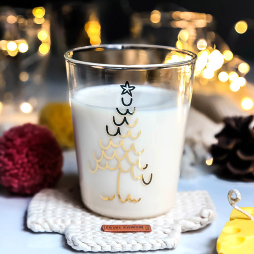 家居生活雜貨舖 質感金色聖誕風玻璃杯(附贈電子蠟燭) 波浪聖誕樹款
