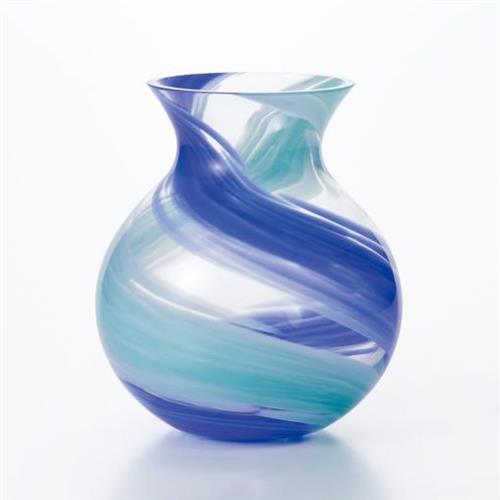 日本 津輕琉璃水滴流線花瓶-藍色