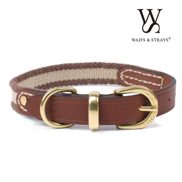 WAIFS & STRAYS Leather and Webbing Collar 典雅織帶項圈 (棕色) (尺寸XL)