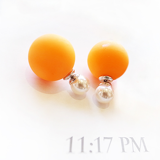 韓國 NaniWorld 青春無敵粉橘耳球佐珍珠氛圍耳飾 #2596 粉橘