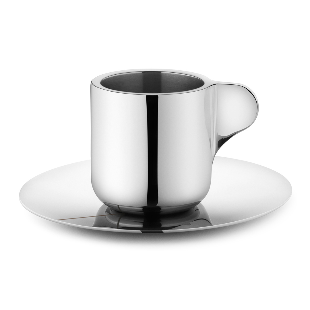 丹麥 Georg Jensen Tea with Georg Espresso Cup with Saucer Set 茶道系列 不鏽鋼 義式咖啡雙杯，Scholten & Baijings 設計
