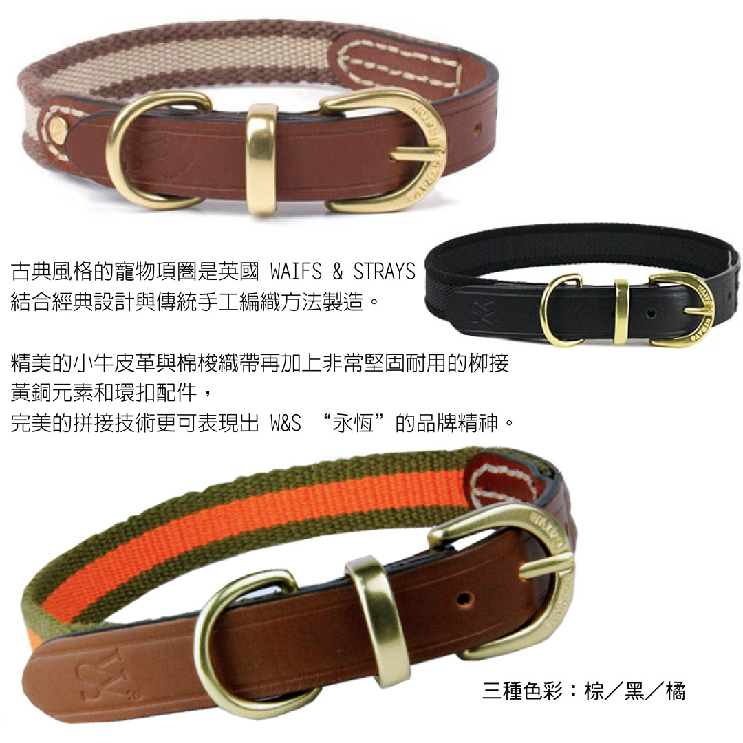 WAIFS & STRAYS Leather and Webbing Collar 典雅織帶項圈 (橘色) (尺寸XXL)