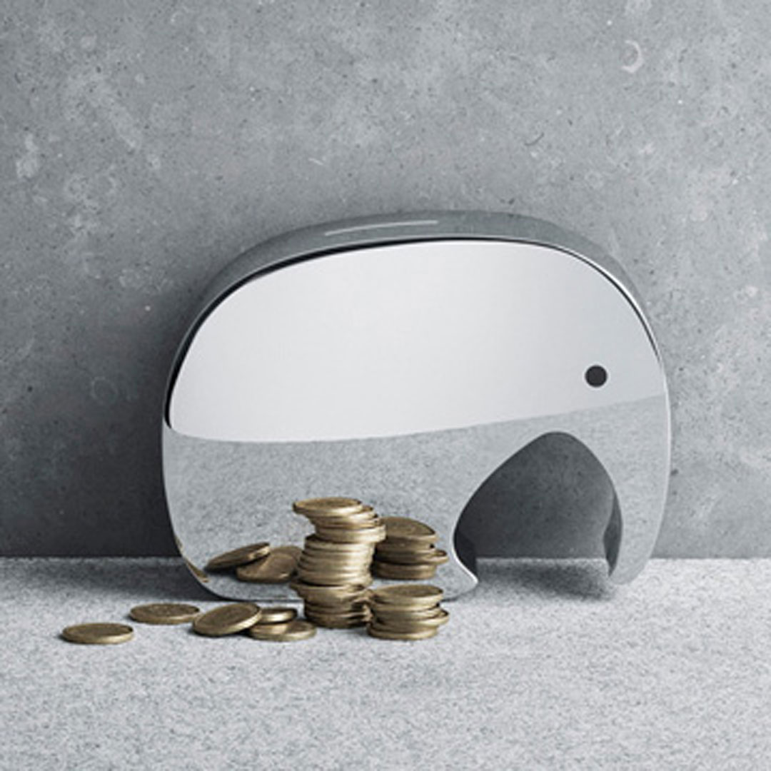 GEORG JENSEN MONEYPHANT Twins Salvadanaio – Elefanti In Acciaio E Rovere, Design Alfredo Häberli