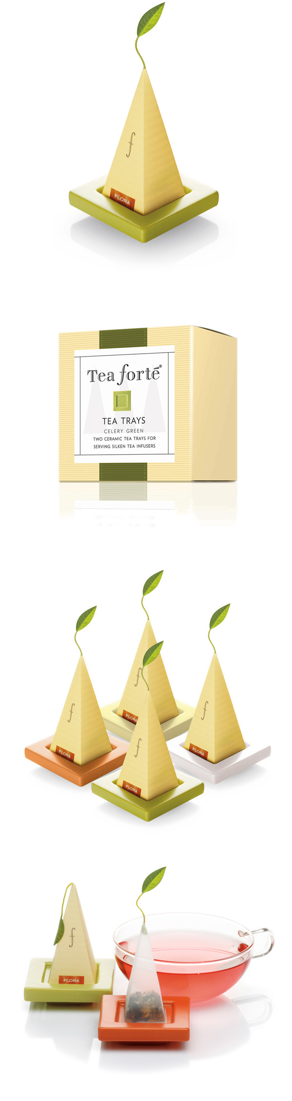 Tea Forte 2入陶瓷方型茶托(奶油黃)