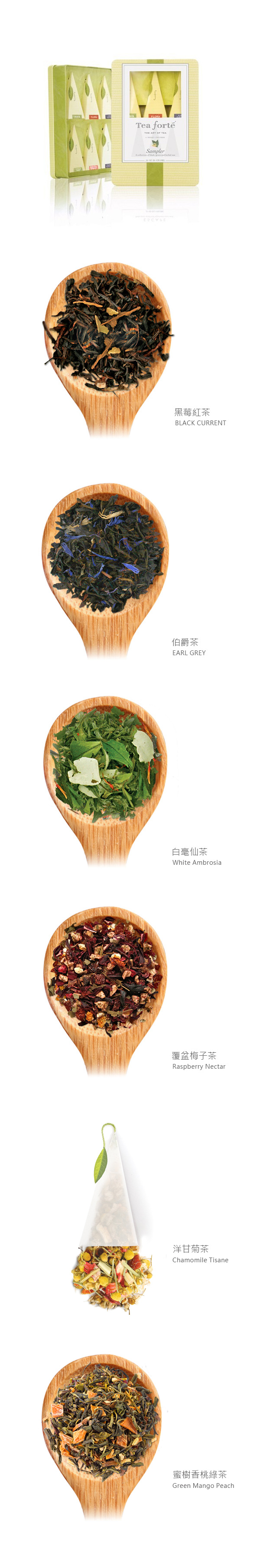 Tea Forte 6入絲質茶包禮盒(金屬盒裝) Sampler 系列(6種不同口味)