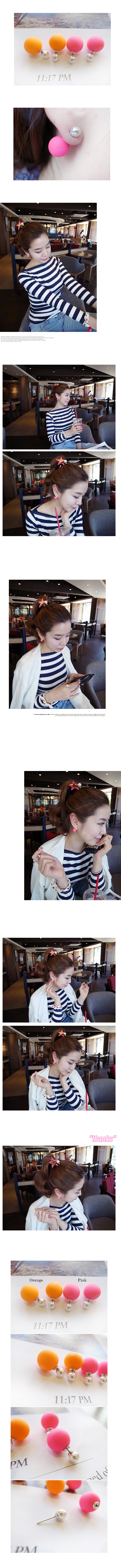 韓國 NaniWorld 青春無敵粉橘耳球佐珍珠氛圍耳飾 #2596 粉橘