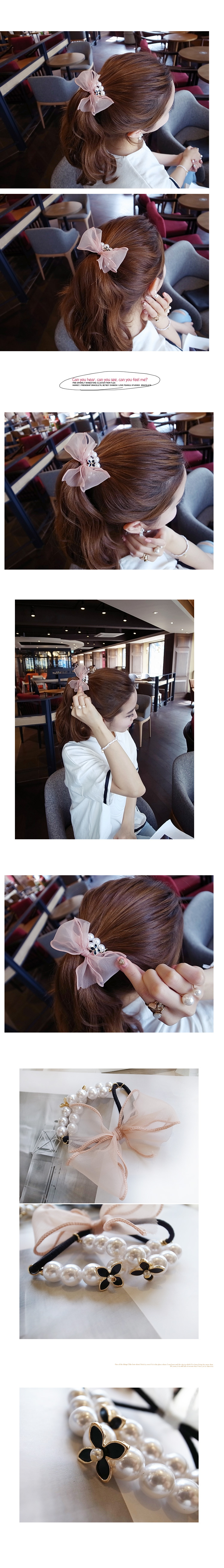 韓國 NaniWorld 粉紅美女緞帶髮束 #2947
