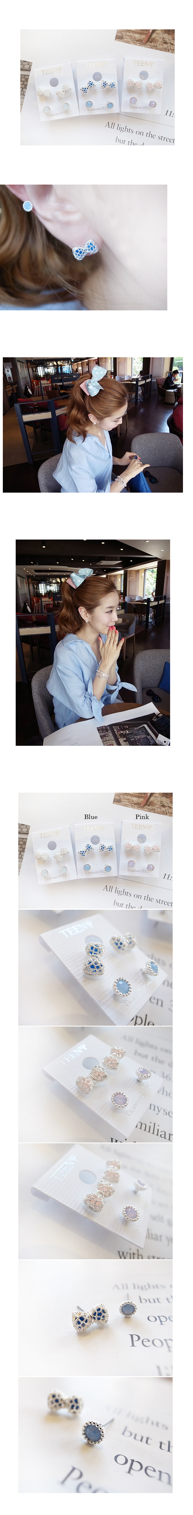 韓國 NaniWorld 甜美風蝴蝶結耳環 #3047 藍色
