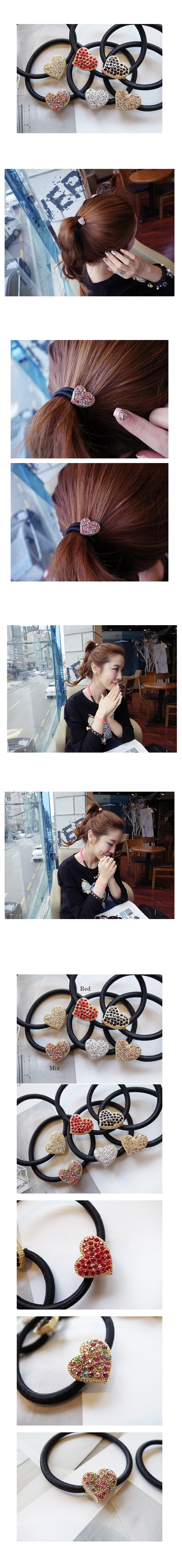 韓國 NaniWorld 晶鑽風愛心髮圈 #2923 紅色