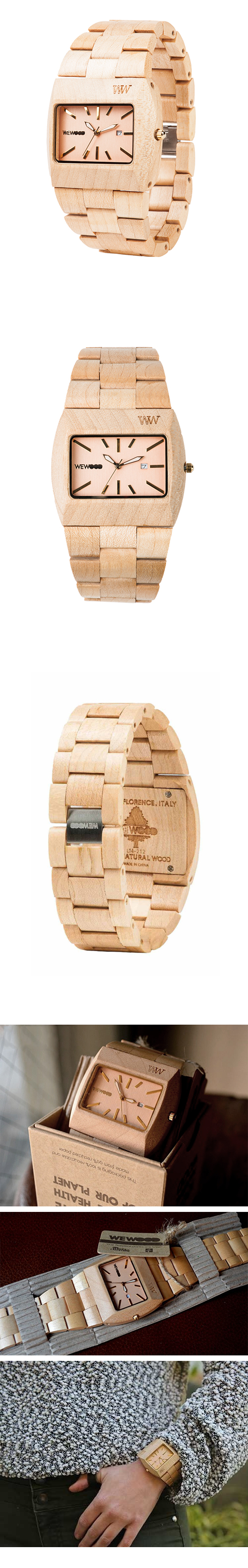 WEWOOD 義大利時尚木頭腕錶 方形錶款 Enif Beige