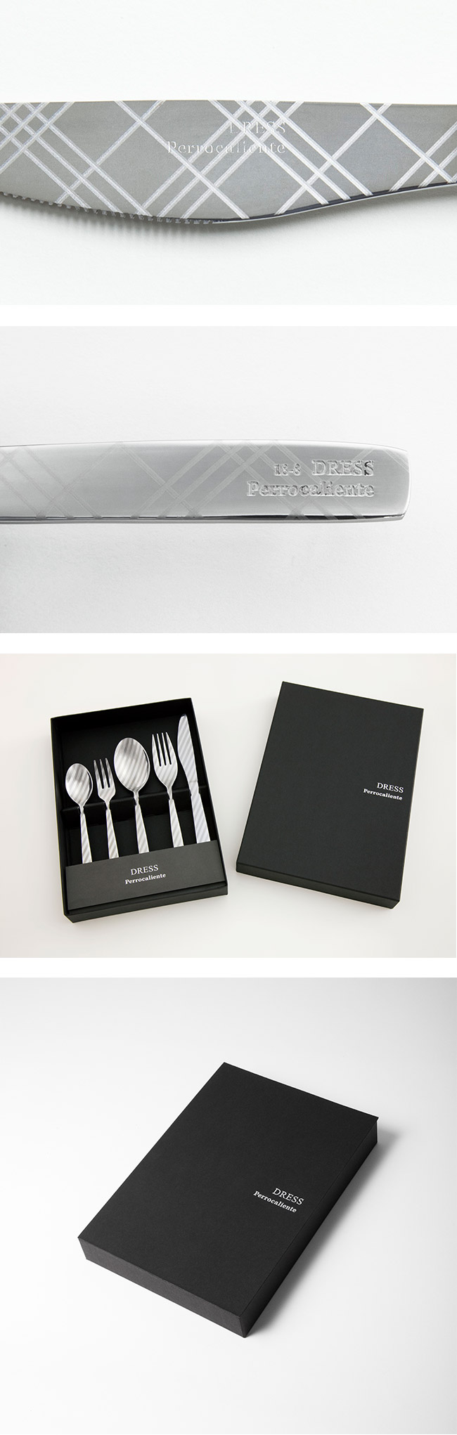 Perrocaliente Dress Gift Set 銀色盒裝餐具組 晚餐組 方格 (湯匙+叉子+餐刀)