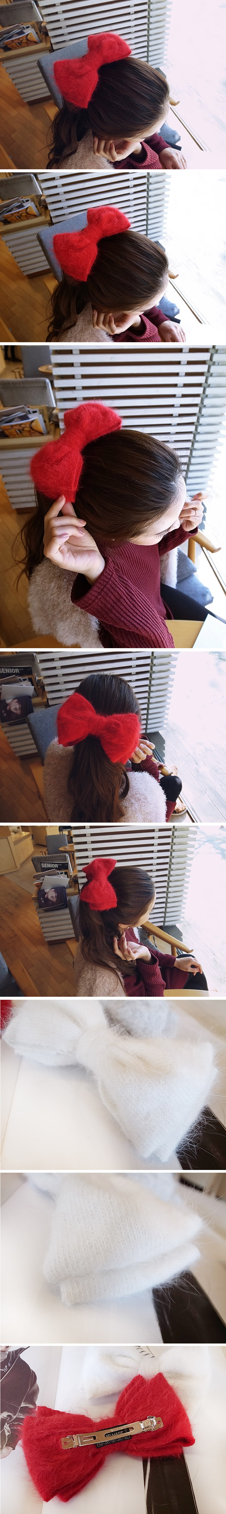 韓國 NaniWorld 毛線風蝴蝶結髮夾 #3821 紅色