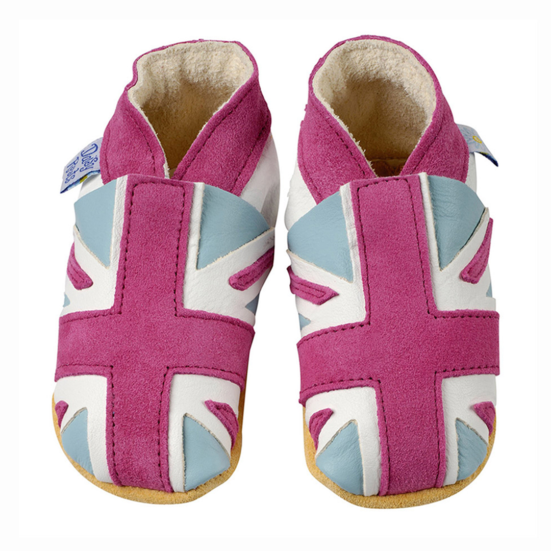 Daisy Roots 彌月禮盒 英國手工鞋M號+方巾 - 粉紅國旗/米色方巾