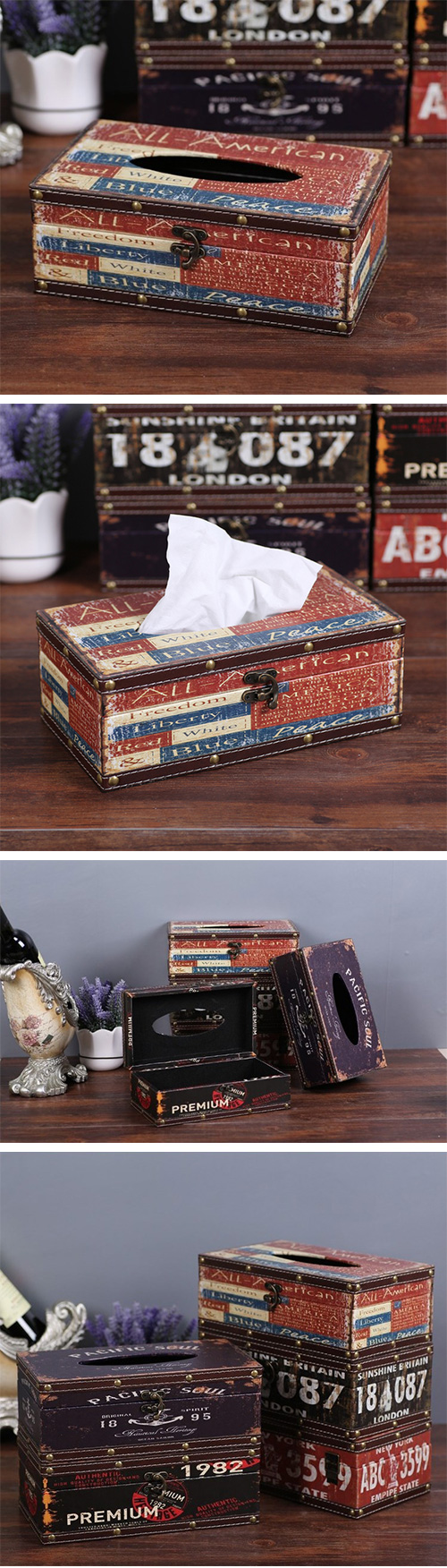 創意小物館 創意皮革紙巾盒 紅白藍相間