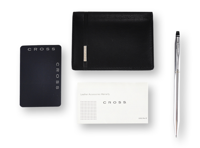 【可雷雕】CROSS 立卡系列 亮鉻原子筆+經典世紀信用卡夾(黑)禮盒