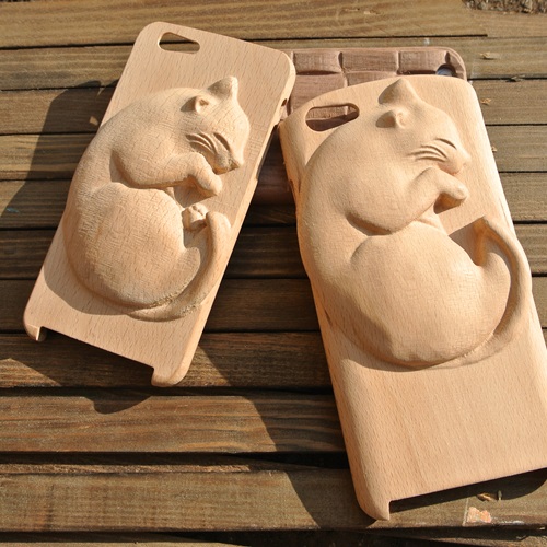 木城工坊 iphone6 PLUS 原木3D手機殼 3D立體款 貓 櫸木