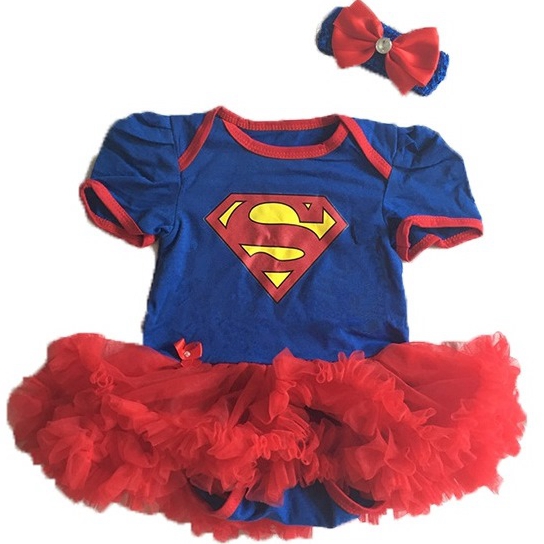 日安朵朵 女嬰精緻雪紡蓬蓬裙連身衣 女超人 Superwoman (短袖款) (6-12個月)