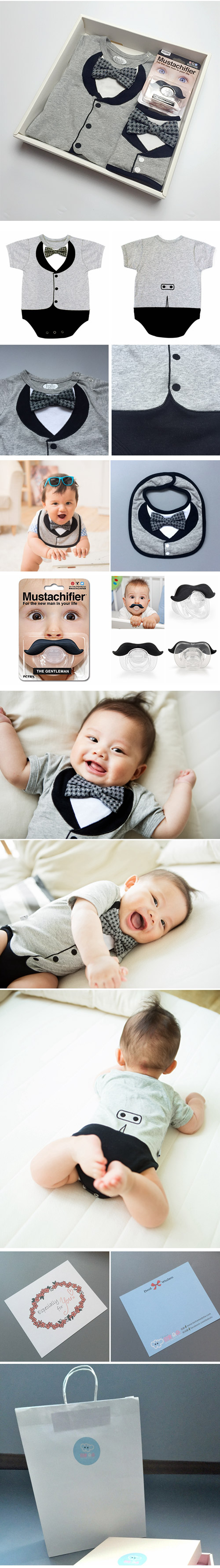 美國FMC X Hipsterkid 男嬰禮盒 - 貝嗑漢宴會版 (連身衣+圍兜+奶嘴)(6-9個月)