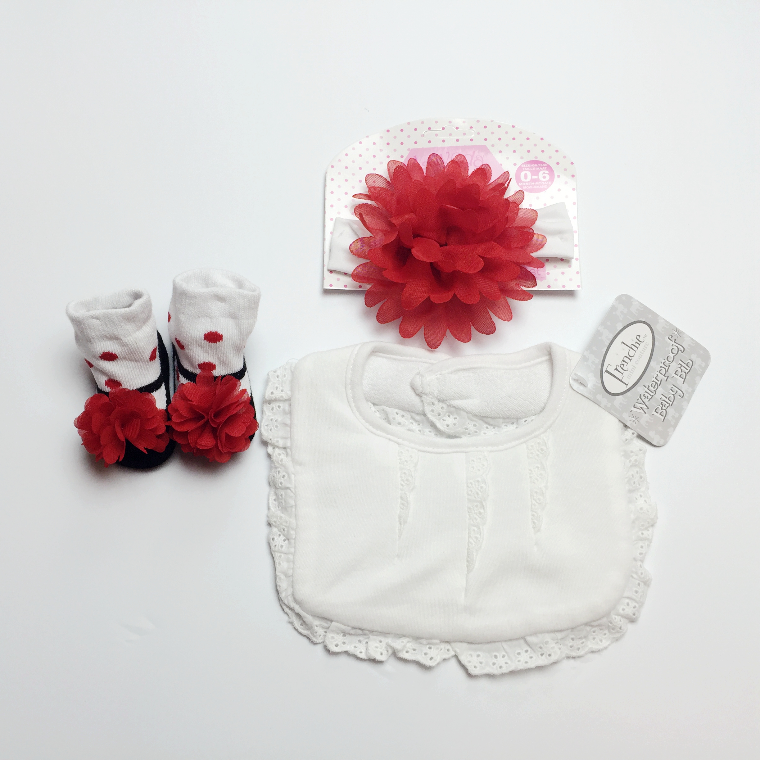 美國FMC X 日安朵朵 女嬰配件禮盒 - 復古女伶 (圍兜+髮帶+寶寶襪)