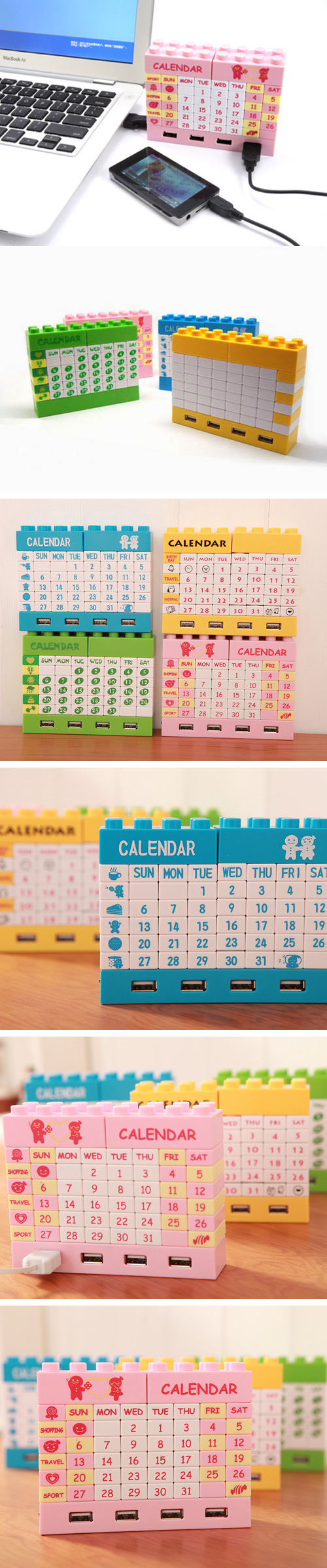 創意小物館 積木堆月曆USB分接器 粉色
