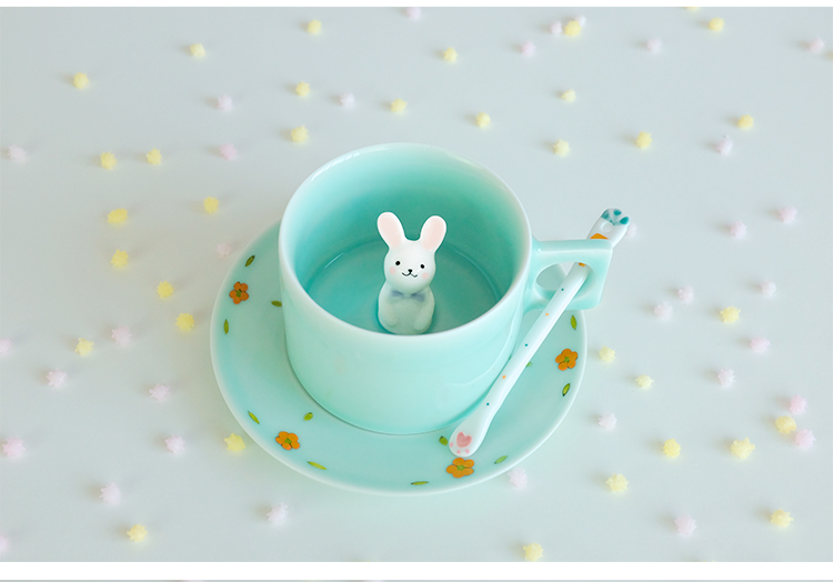 三淺陶社 奶咖兔咖啡杯三件套(影青)